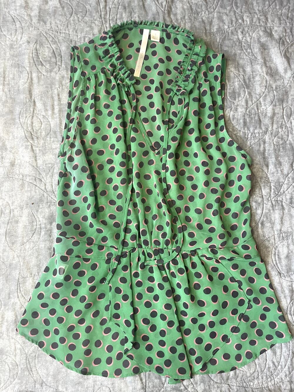 LC Lauren Conrad Mint Green Pink Polka Dot Chiffon Blouse Top Small S